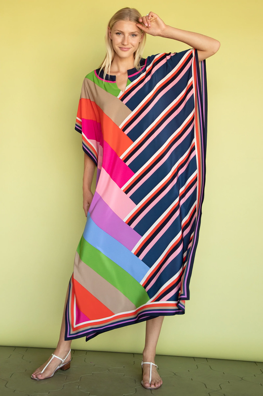 Silk Crepe Caftan, Multi Color Long Kaftan