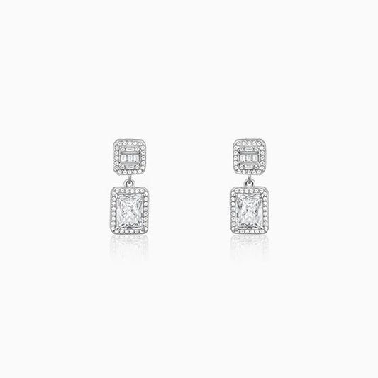 Silver Zircon Bold Baguette Earrings