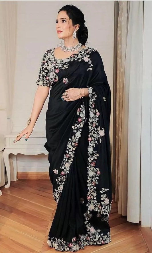 Party Wear Georgette Embroidery Work Saree With Blouse