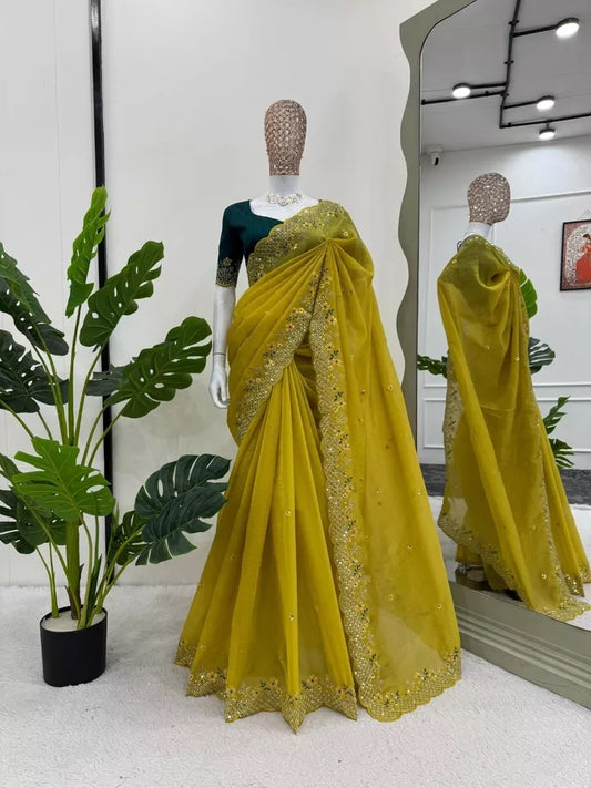 Crunchy Silk With Sequence Work Saree Blouse For Women's