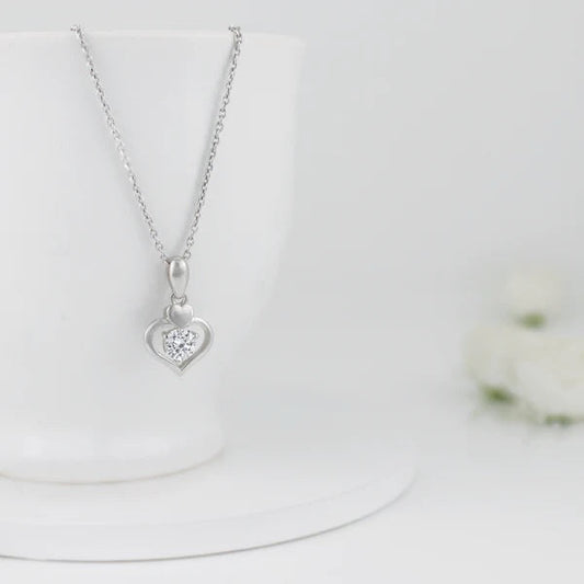 Silver Zircon Dual Heart Pendant with Link Chain