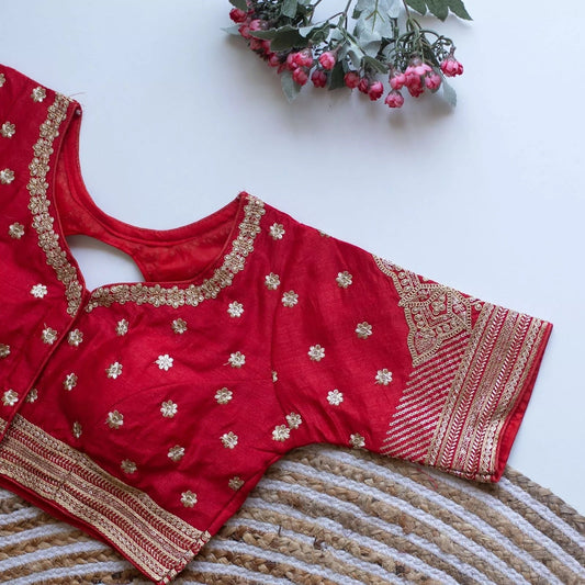 Caterpillar Silk With Golden Embroidery & Sequence Work Full Stitched Blouse & Choli