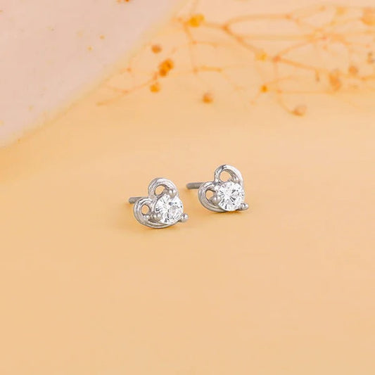 Silver Zircon Small Heart Studs Made with 925 Silver