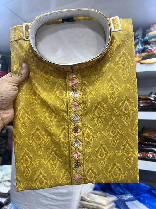 Heavy Silk Jacquard With Embroidery Men's Kurta Set