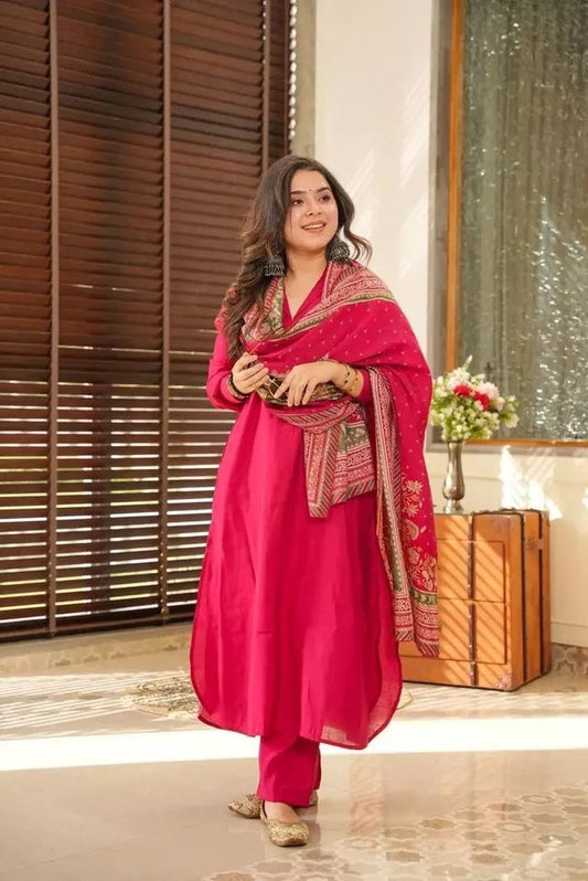 Faux Georgette Kurti Pant Duppata Set For Women's