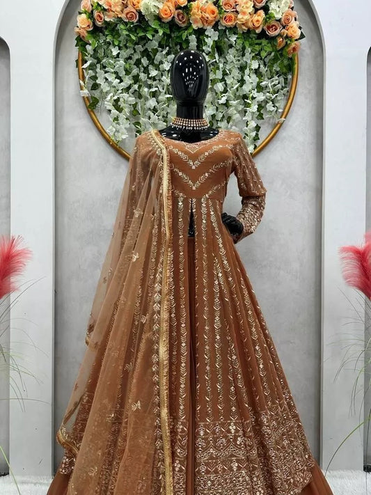 Style Faux Georgette Top Lehenga & Dupatta Set
