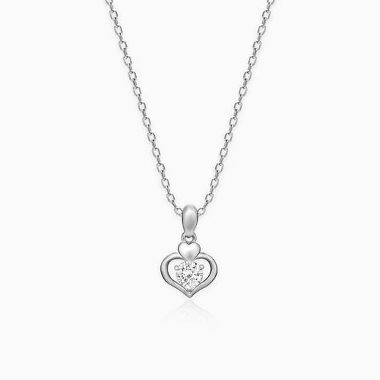 Silver Zircon Dual Heart Pendant with Link Chain