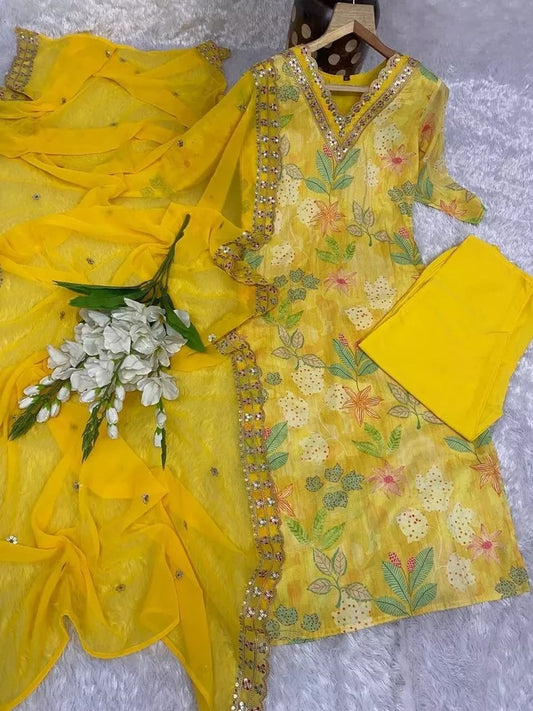 Function Pure Muslin Digital Print With Embroidery Work Kurti Bottom Dupatta