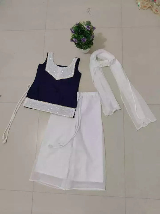 Girls & Kids Georgette Sequence Work Wedding Wear Top Palazzo With Dupatta