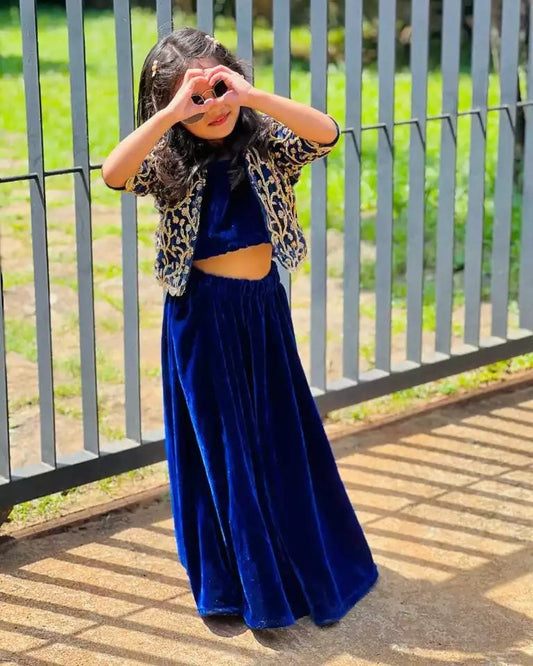 Velvet Lehenga Choli With Embroidery Work Choli