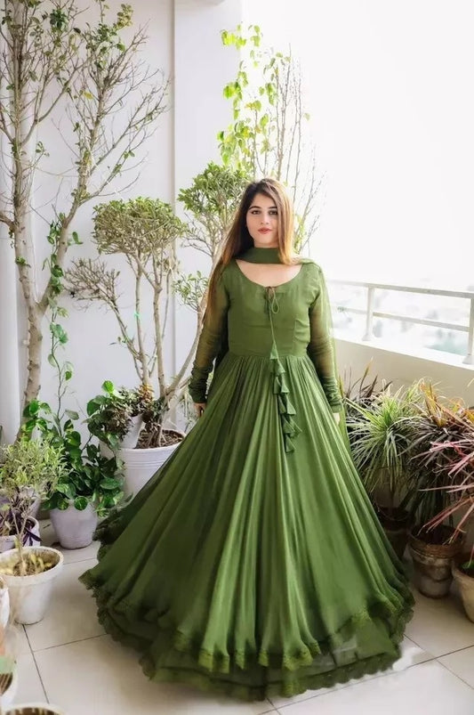 Traditional Classic Full Stitched Faux Georgette Long Anarkali Gown Dupatta