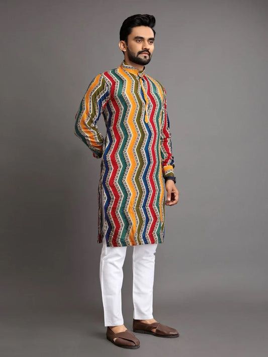 Men's Premium Soft Cotton Foil Print Kurta Pajjama Set