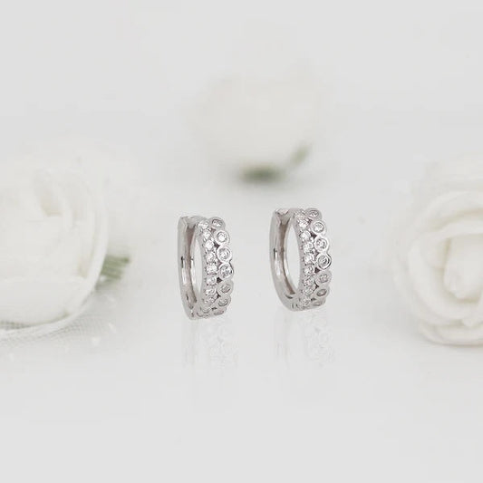 Silver Zircon Sparkling Hoop Earrings