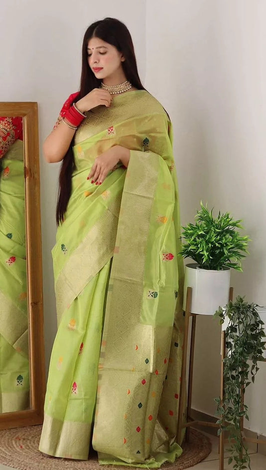 Soft Organza Jacquard Saree ,Function Wedding Sari With Blouse