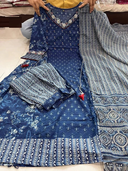 Women's Cotton Salwar Kameez Set , Embroidery And Mirror Work  Printed Design