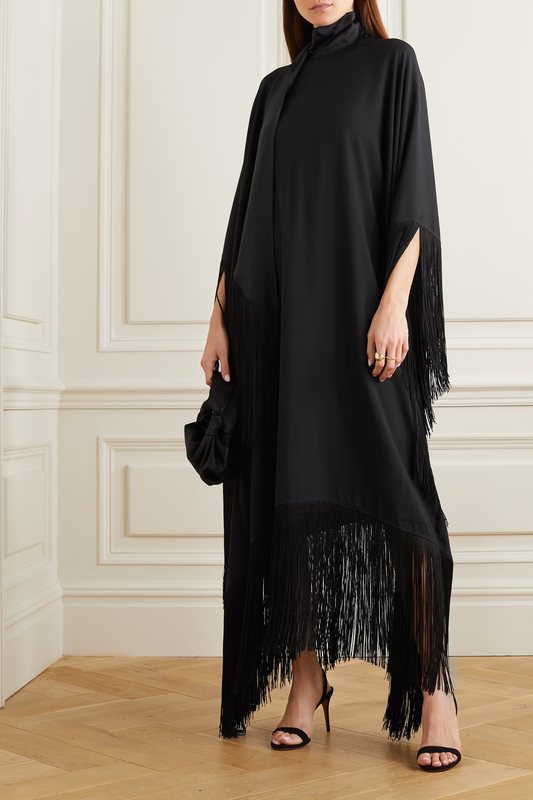 Black Plain Korean Silk Kaftan, Caftan For Women's