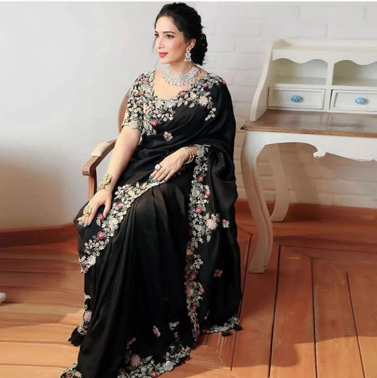 Party Wear Georgette Embroidery Work Saree With Blouse