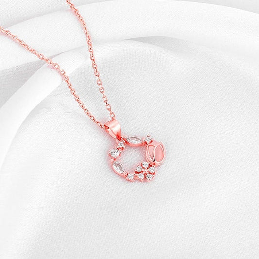 Rose Gold Drop Wreath Pendant With Link Chain