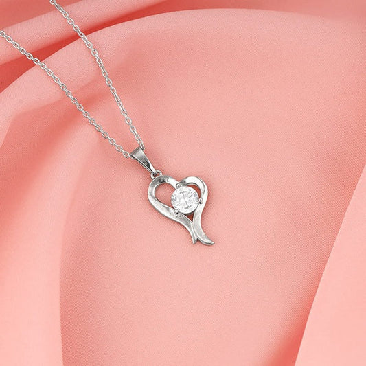 Silver Zircon Curl Heart Necklace with Link Chain