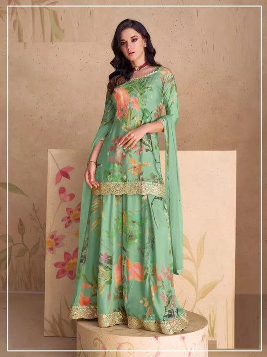 Pakistani Style Festival Ethnic Heavy Chinon Top Bottom Dupatta