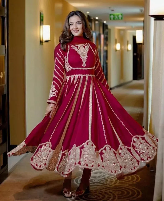 Classic Ethnic Stitched Pure Faux Georgette Long Anarkali Gown Pant Dupatta
