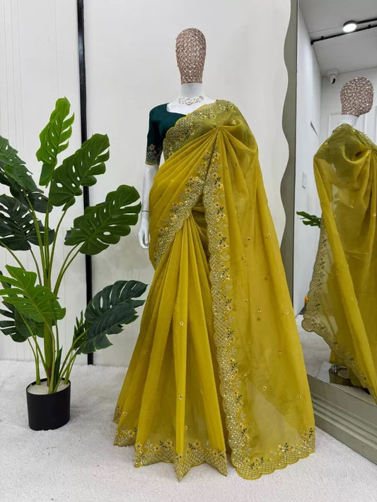 Crunchy Silk With Sequence Work Saree Blouse For Women's