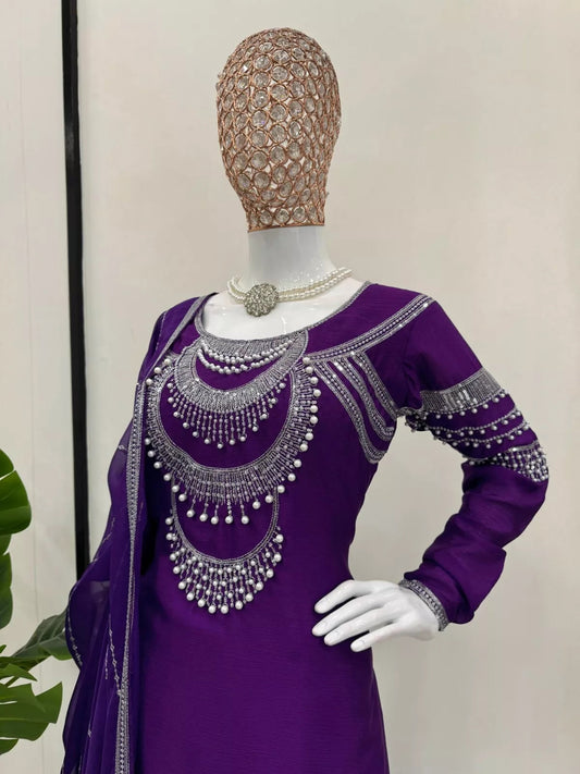 Chinon Silk Bollywood Designer Stylish Top Pant & Dupatta