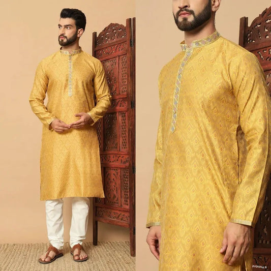 Heavy Silk Jacquard With Embroidery Men's Kurta Set