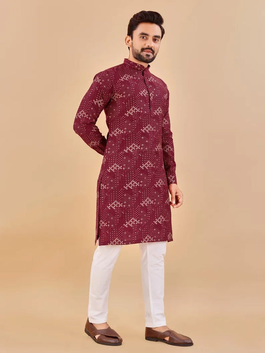 Premium Soft Cotton Foil Print Men's Kurta Pajama Set