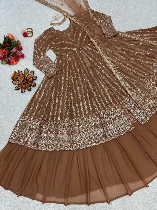 Style Faux Georgette Top Lehenga & Dupatta Set