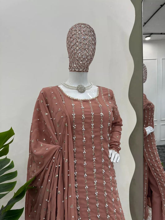 Full Stitched Faux Georgette Top Pant & Dupatta