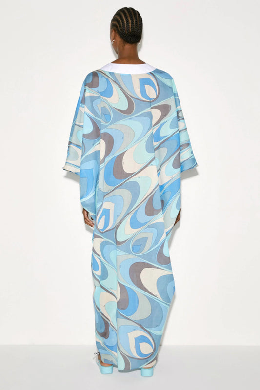 Sky Blue Cotton Blend Long Kaftan For Women's