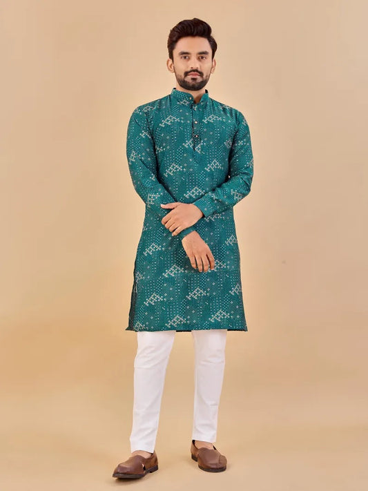 Premium Soft Cotton Foil Print Men's Kurta Pajama Set