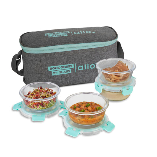 Azley  Safe Glass Lunch box with Break Free Detachable Lock | Set Of 4 | Multiple Colors