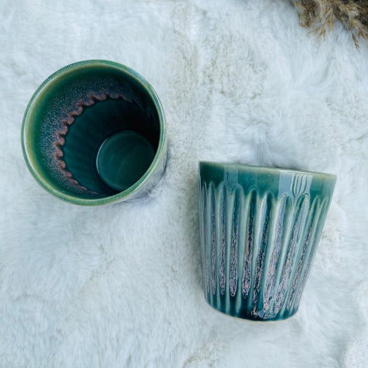 Andria Green Lined Kulhar | Set of 2