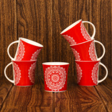 Abstract Lotus Pattern Cups | 160 ml | Set of 6 | Multiple Colors