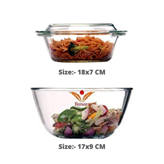 Glass Mixing Bowl & Serving Casserole | 1L & 1.6L (2 each) | Set of 4