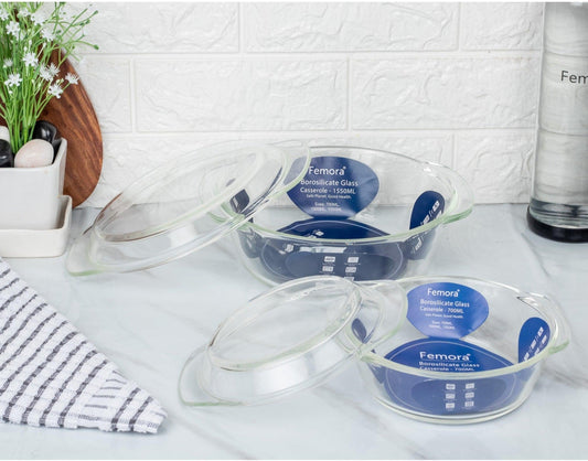 Borosilicate Glass Multipurpose Casseroles | 700 ml & 1.5L | Set of 2