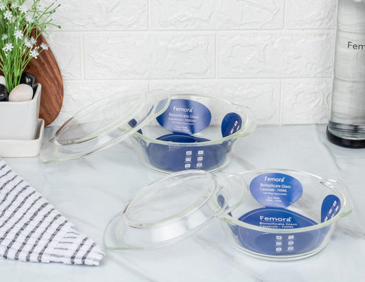 Borosilicate Glass Multipurpose Casseroles | 700 ml & 1L | Set of 2