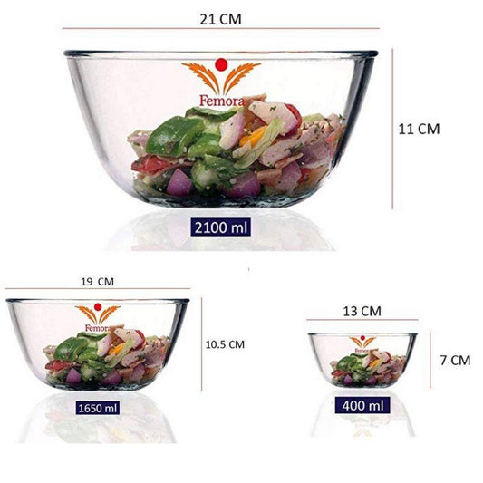 Glass All-Purpose Mixing Bowls | 400 ml, 1.6L & 2.1L | Set of 3