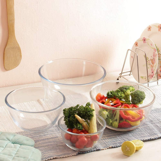 Borosilicate All-Purpose Mixing Bowls | Mixed size Combo- Set of 4 (400ml, 700ml, 1L, 1.6L)