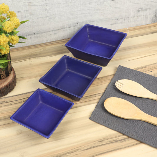 Blue Square Ceramic Snacks Bowl | Set of 3