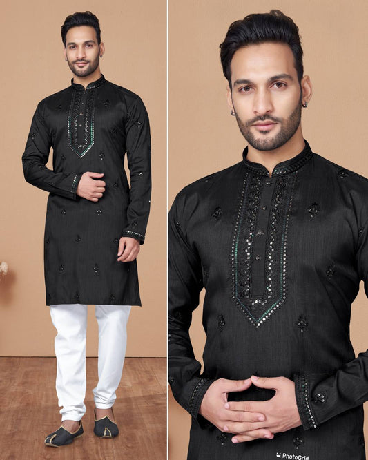 Heavy Super Silk With Embroidery Work Kurta Pajama Set