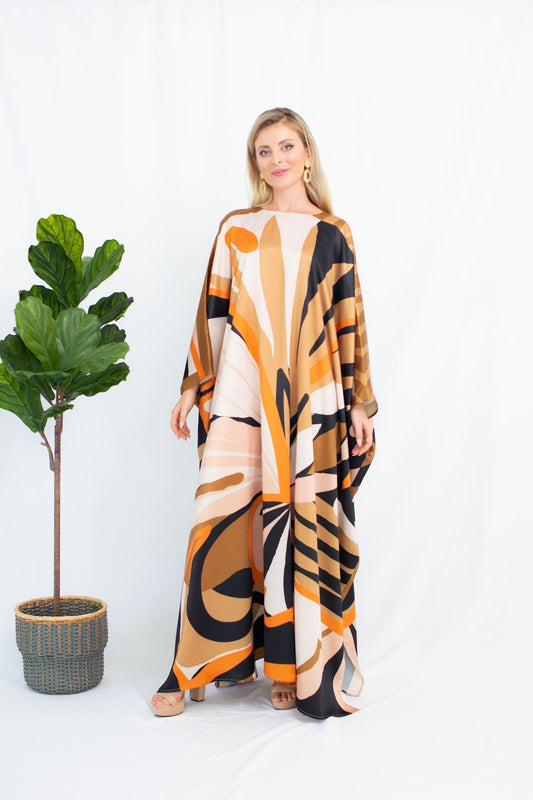 Satin Silk Caftan, Luxury Printed Long Kaftan For Women's