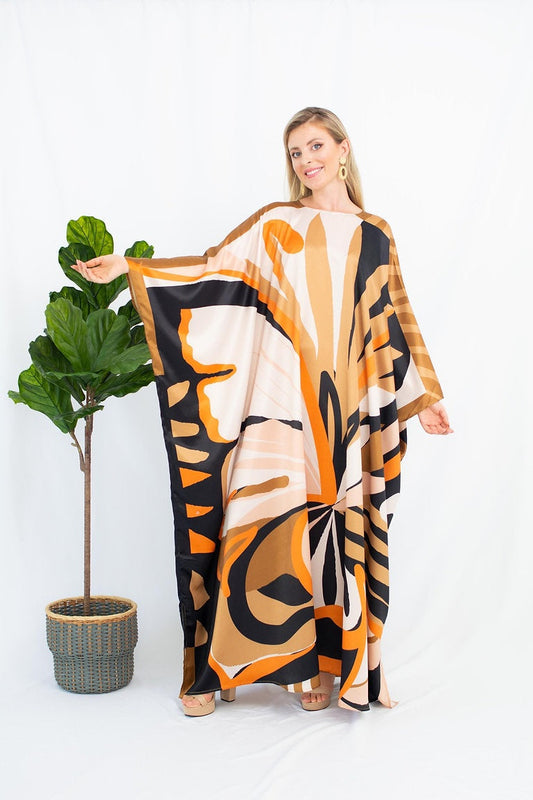 Satin Silk Caftan, Luxury Printed Long Kaftan For Women's