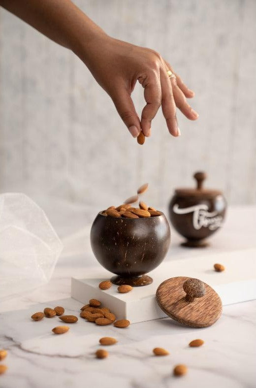 Coconut Shell Container With Lid  & Small Spoon Combo