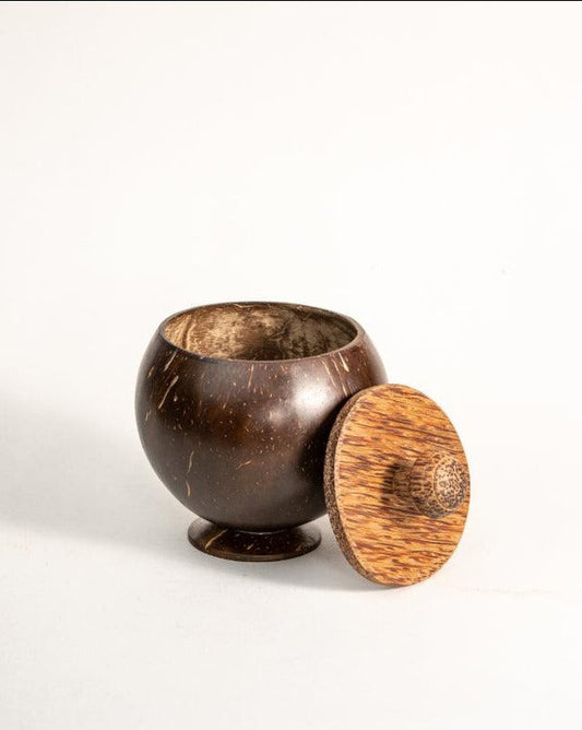 Coconut Shell Container With Lid  & Small Spoon Combo