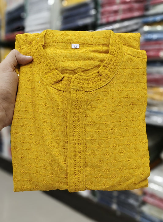 Heavy Rayon Chikan Work Kurta Pajama Set For Men's